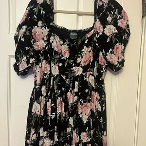 ARULA Black Maxi Dress with Pink Floral Pattern
